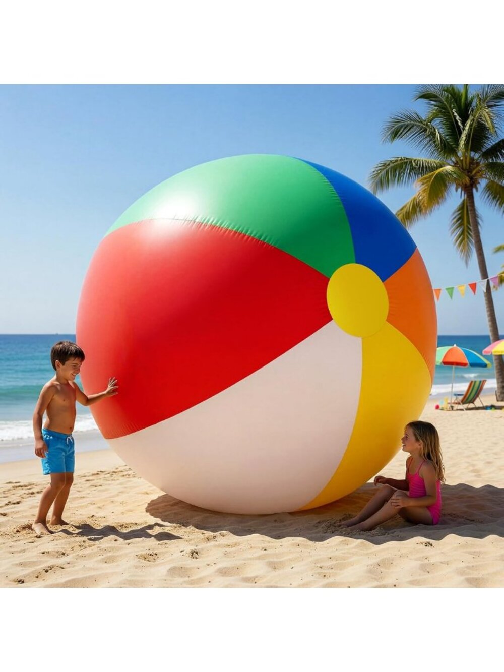 Giant 8FT Inflatable Rainbow Beach Ball with LED Lights - Fun Pool & Yard Decor